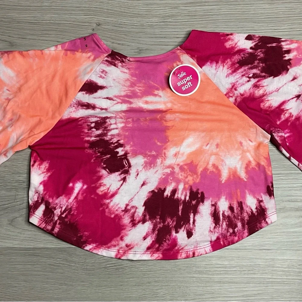 JUSTICE SIZE  5 CROP  SEQUIN T-SHIRT TOP Pink Orange‎ Red Tie Dye